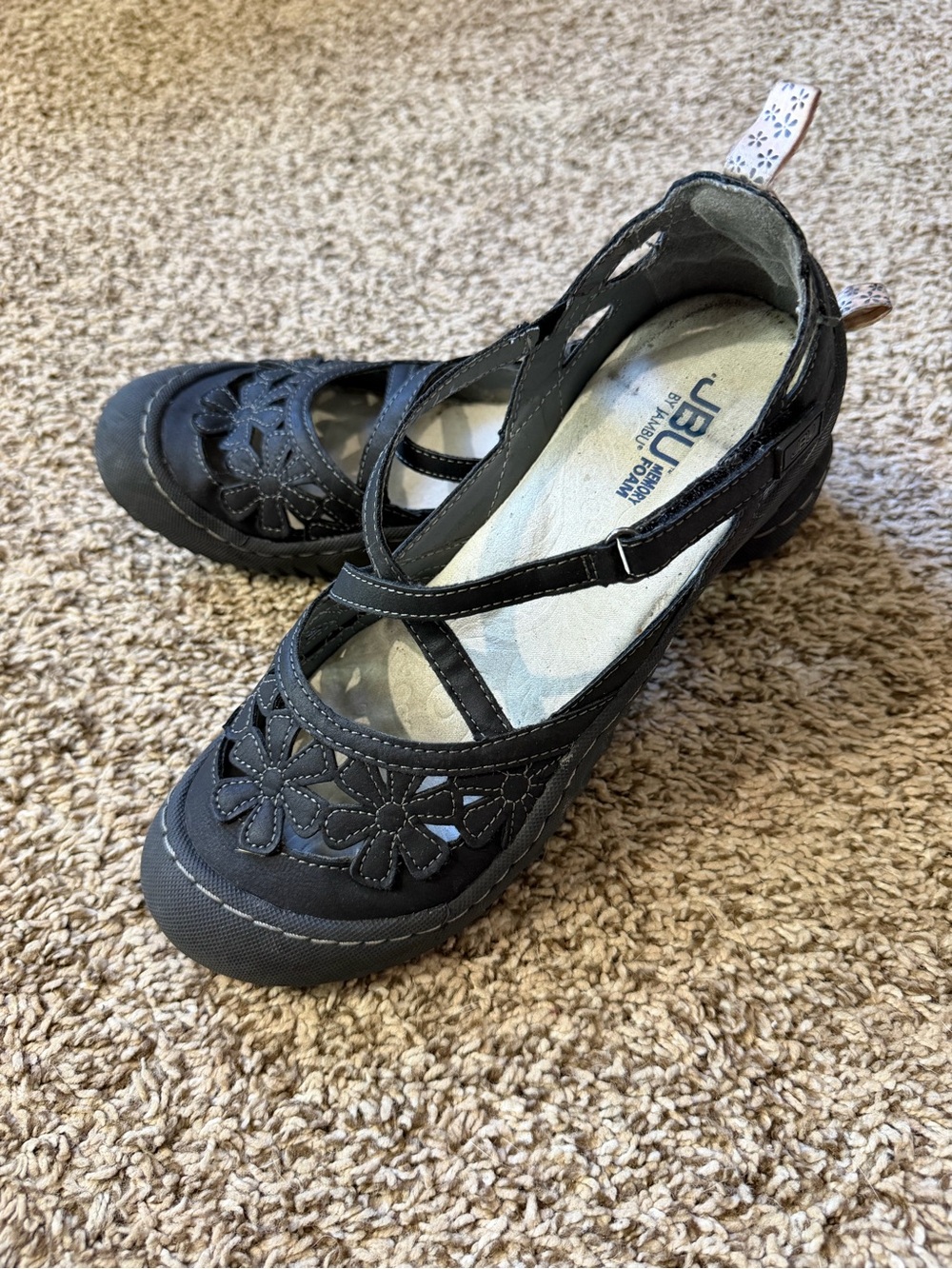 JBU Women's Black Mary Jane Floral Casual Shoes